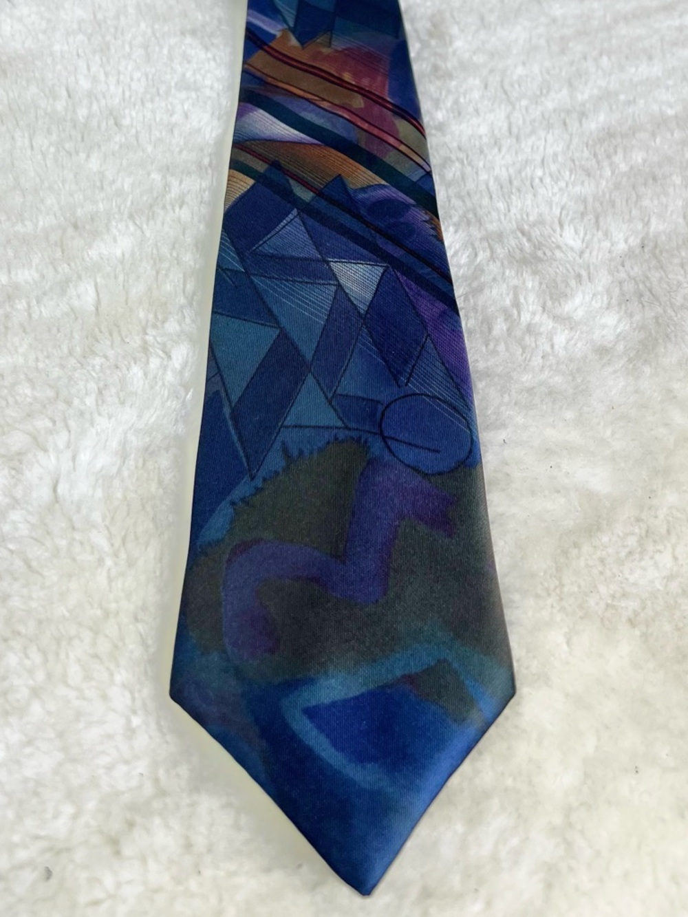 Oscar de la Renta Blue and Purple Geometric Silk Tie